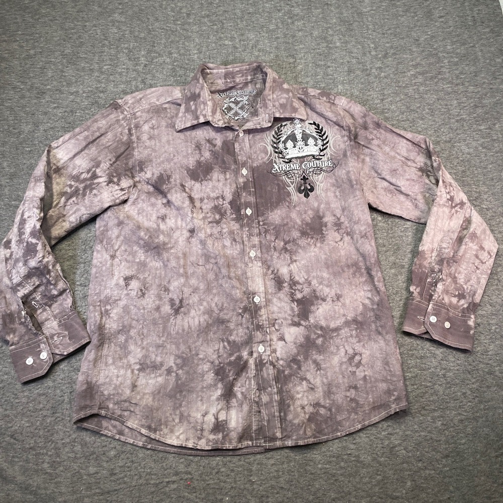 Xtreme Couture Mens Shirt Large UFC Button Up Tie Dye Long Sleeve‎ Casual Trendy